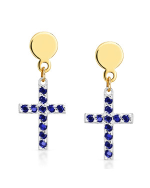 14k gold cross earrings with blue stones