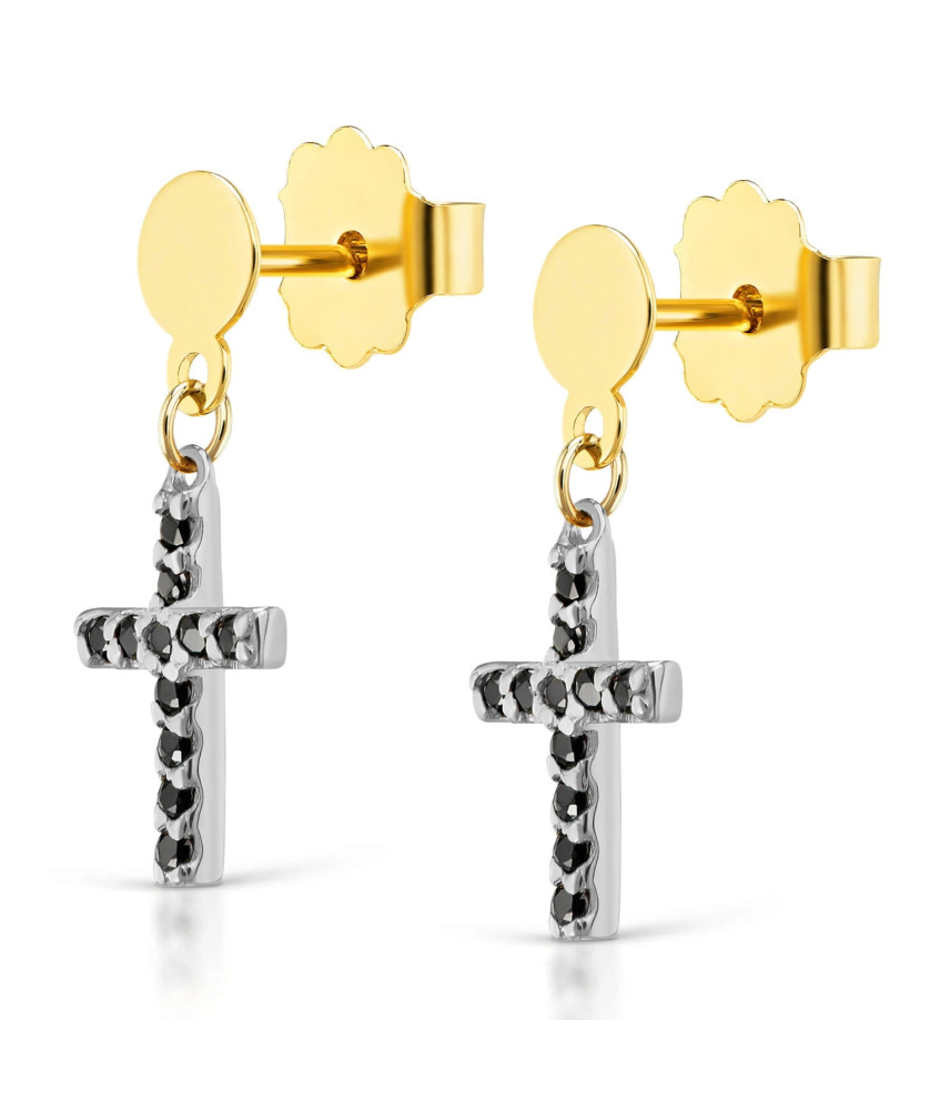 Gold earrings with cross 14k black stones