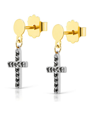 Gold earrings with cross 14k black stones