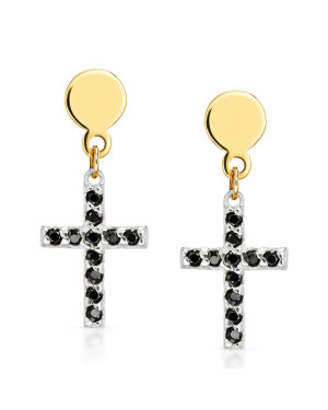 Gold earrings with cross 14k black stones
