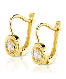 Gold earrings with a white stone 8k