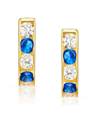 Gold earrings rectangular sapphire zirconia 14k