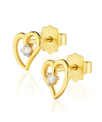Gold heart earrings with zirconia 14k