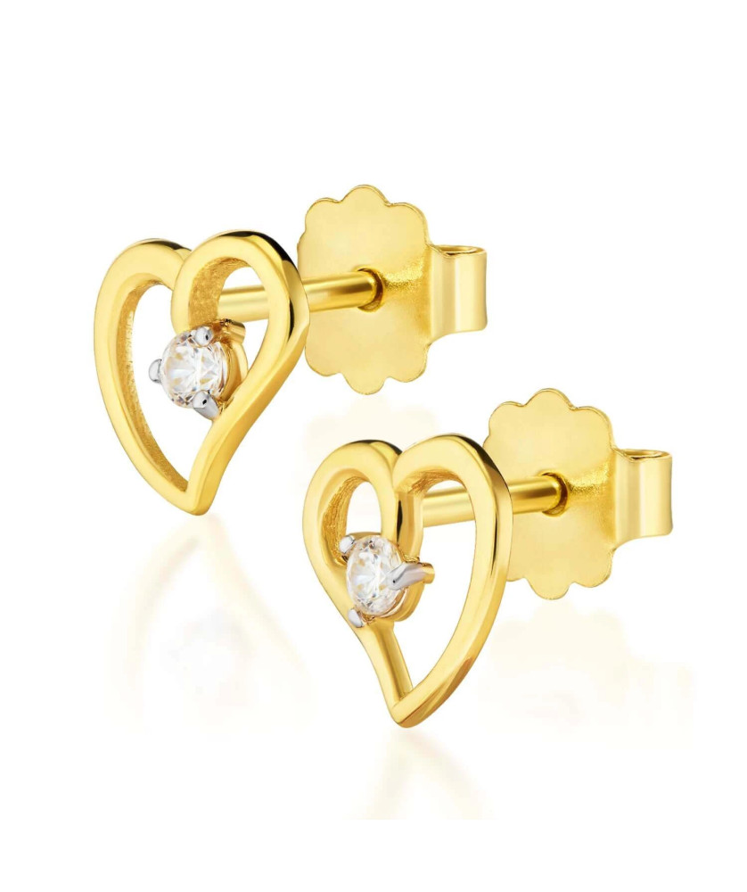 Gold heart earrings with zirconia 14k