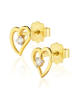 Gold heart earrings with zirconia 14k