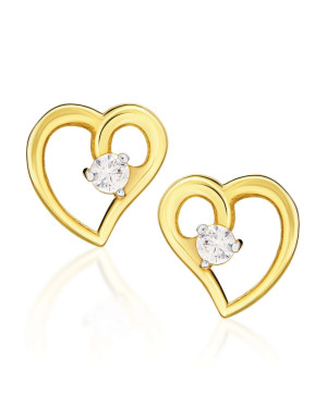 Gold heart earrings with zirconia 14k