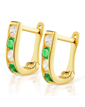 Gold rectangular earrings with emerald cubic zirconia 8k