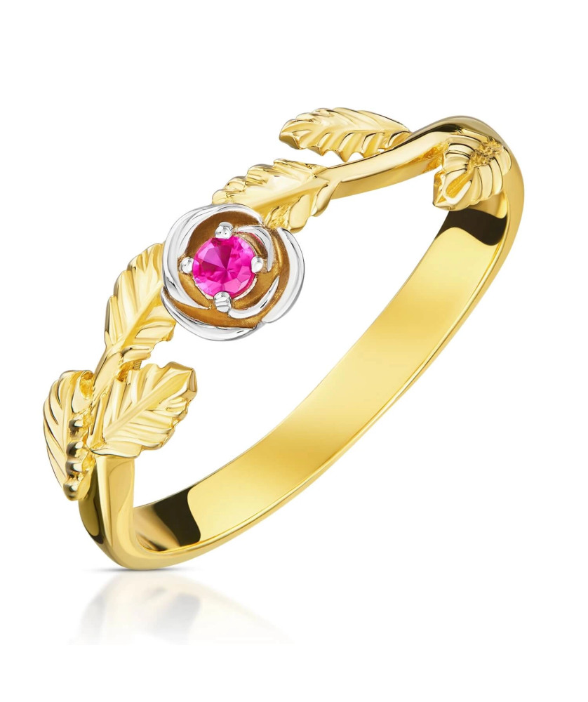 Ring with leaves pink stone