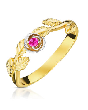 Ring with leaves pink stone