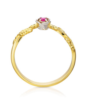 Ring with leaves pink stone