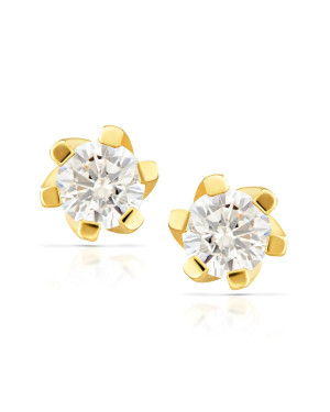 Delicate gold earrings with a white stone
