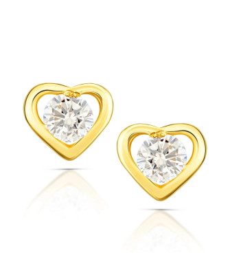 Gold earrings 8k crystal in the heart