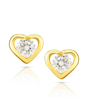Gold earrings 8k crystal in the heart