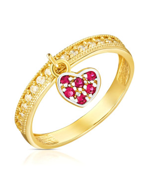 Ring with dangling heart red zirconia