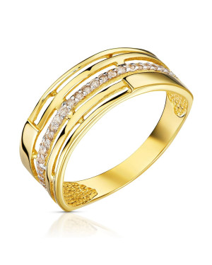 Wide gold ring with white stones