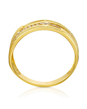 Wide gold ring with white stones