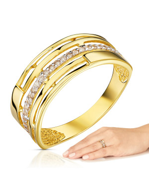 Wide gold ring with white stones