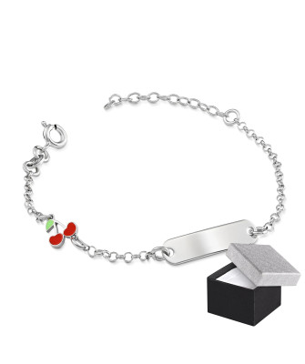 Silver Cherry Bracelet with Engravable Plate