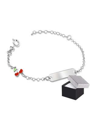 Silver Cherry Bracelet with Engravable Plate