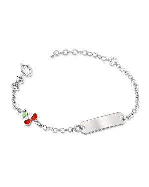 Silver Cherry Bracelet with Engravable Plate