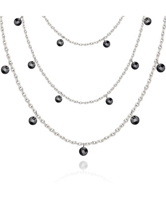 Silver necklace with black stones