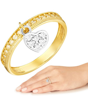 Ring with hanging heart white zirconia