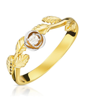 Ring with leaves white stone 8k