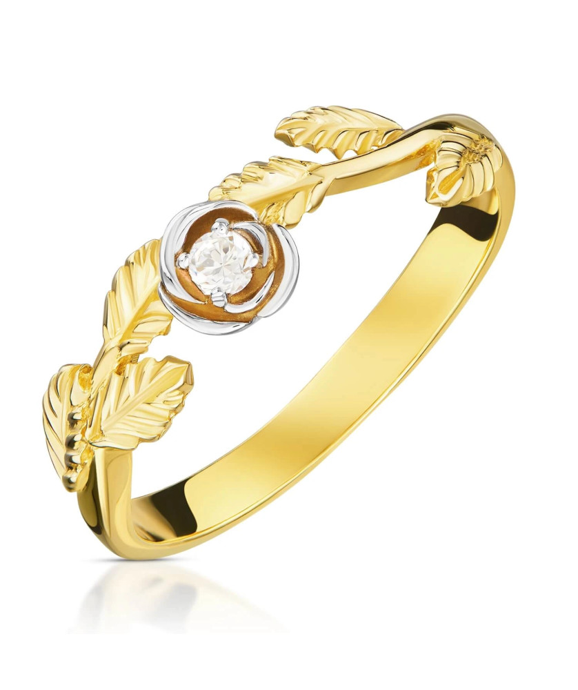 Ring with leaves white stone 8k