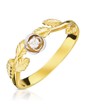 Ring with leaves white stone 8k