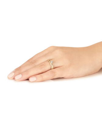 Ring with leaves white stone 8k