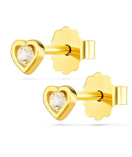 Gold crystal earrings in heart 14k