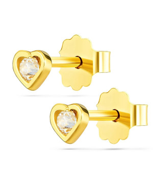 Gold crystal earrings in heart 14k
