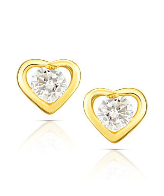 Gold crystal earrings in heart 14k