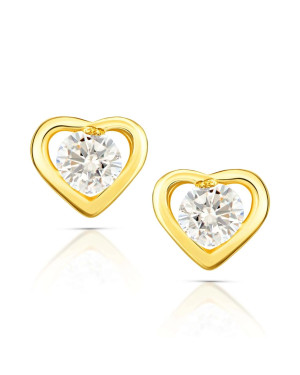 Gold crystal earrings in heart 14k