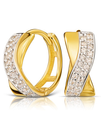 Gold earrings interwoven with wave zirconia 14k