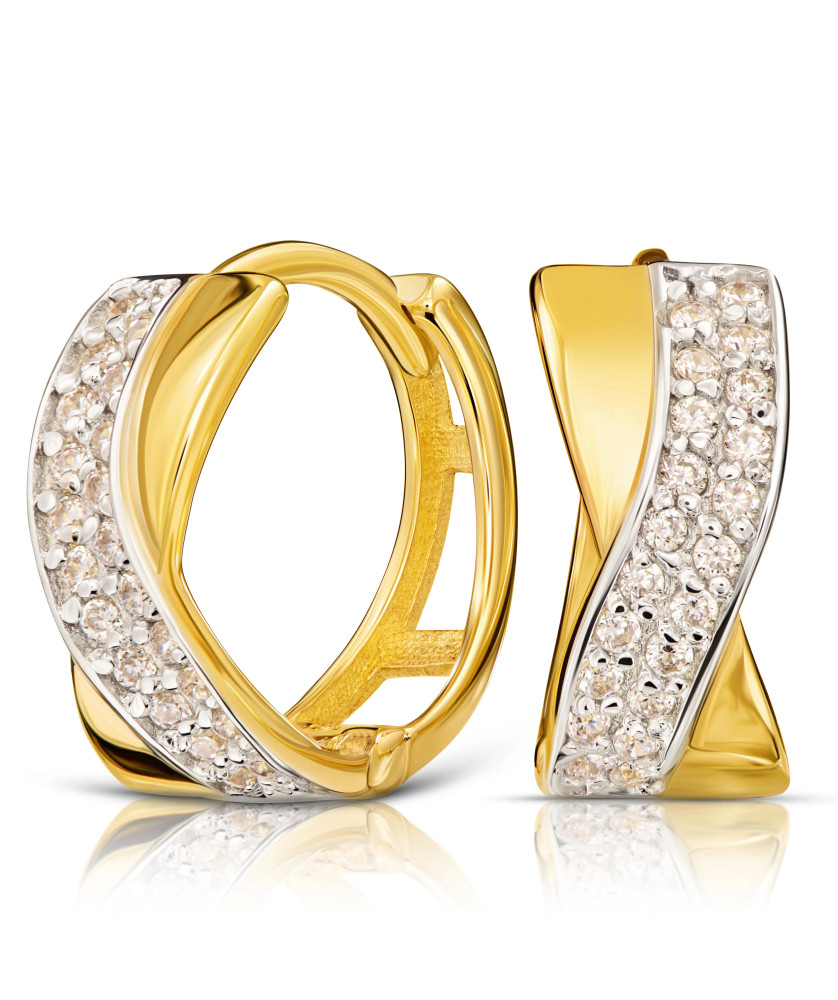 Gold earrings interwoven with wave zirconia 14k