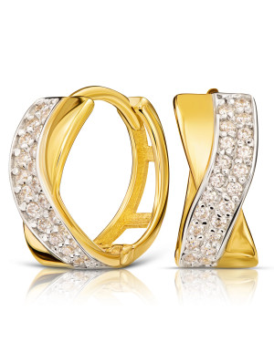 Gold earrings interwoven with wave zirconia 14k