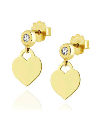 Gold heart earrings with zirconia