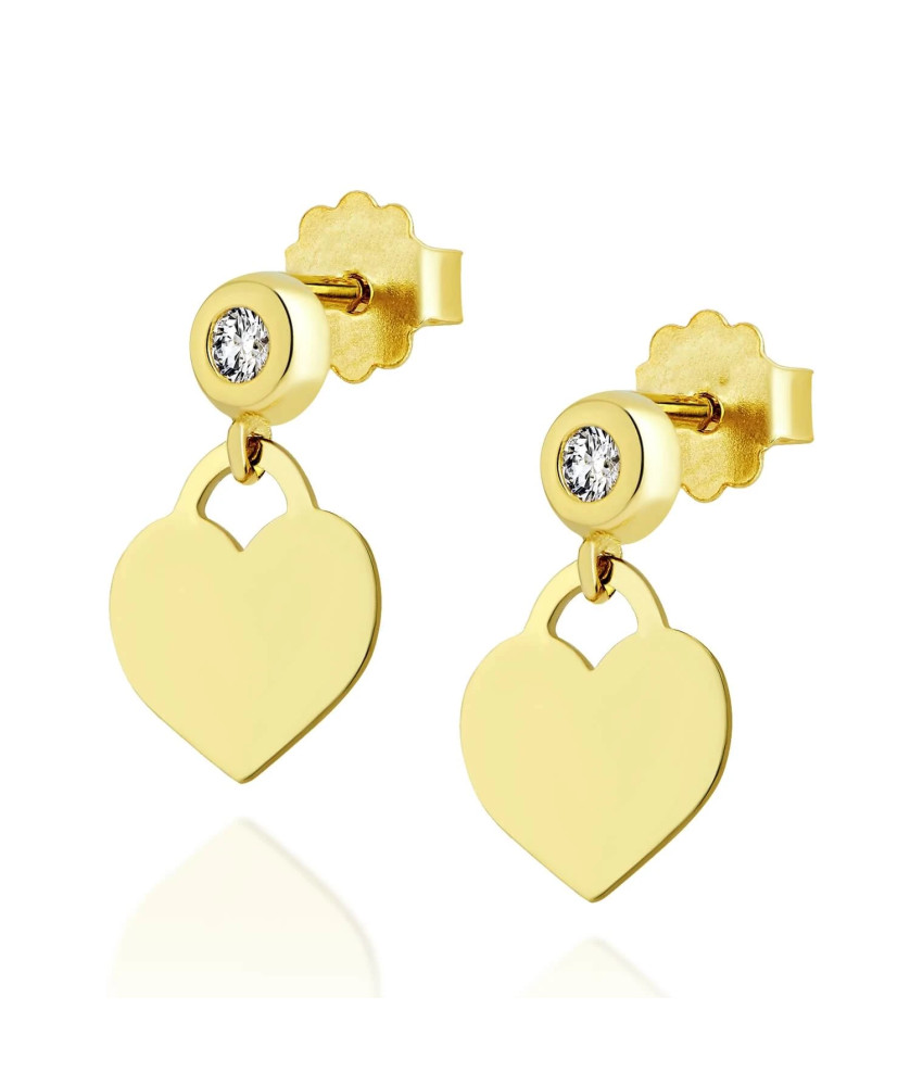 Gold heart earrings with zirconia