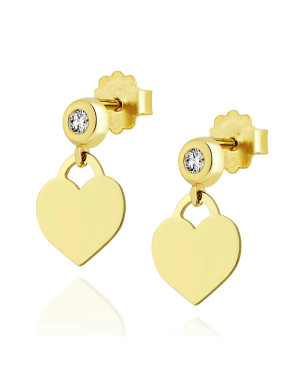 Gold heart earrings with zirconia