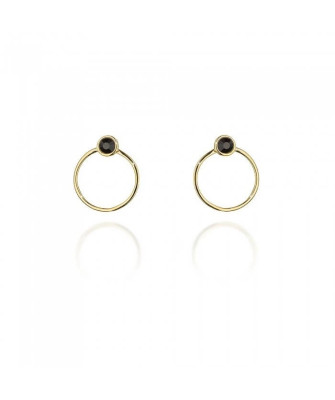 Gold Plated Silver Circle Stud Earrings with Black Zirconia