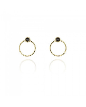 Gold Plated Silver Circle Stud Earrings with Black Zirconia