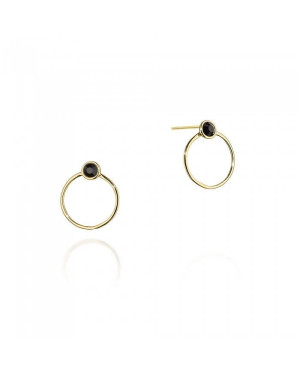 Gold Plated Silver Circle Stud Earrings with Black Zirconia
