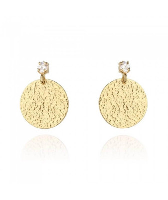 Gold Plated Silver Disc Drop Earrings with Zirconia