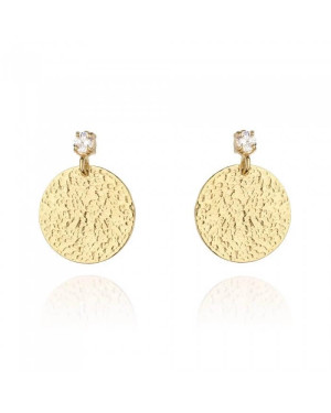Gold Plated Silver Disc Drop Earrings with Zirconia