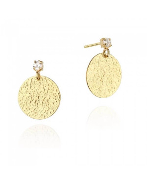 Gold Plated Silver Disc Drop Earrings with Zirconia