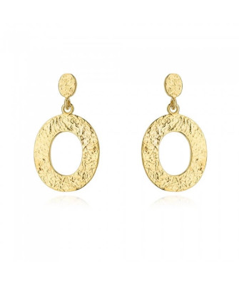 Gold Plated Silver Textured Oval Drop Earrings