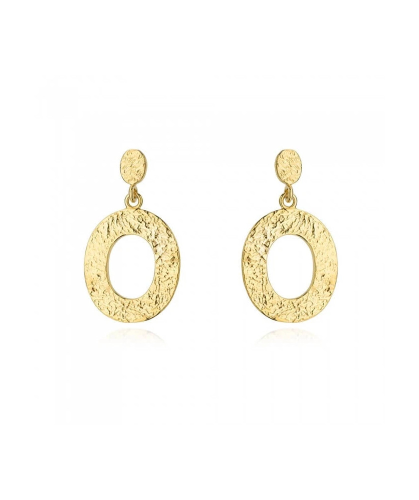 Gold Plated Silver Textured Oval Drop Earrings
