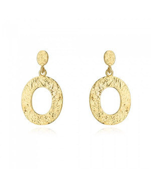 Gold Plated Silver Textured Oval Drop Earrings