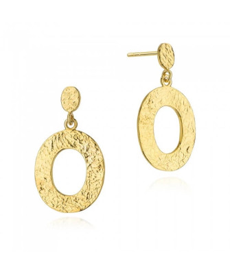 Gold Plated Silver Textured Oval Drop Earrings